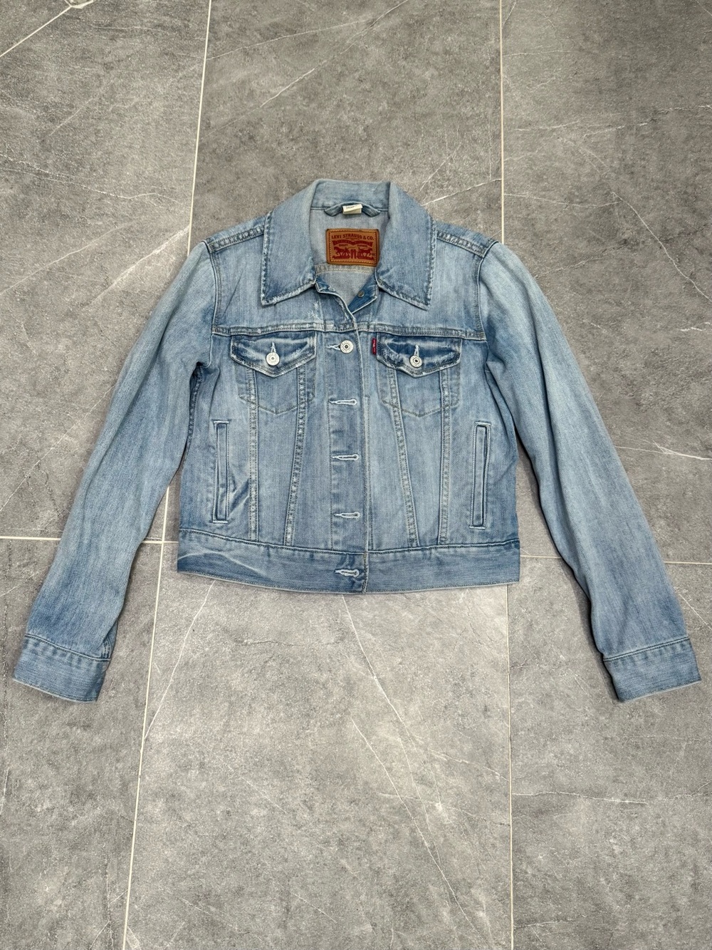 Levi's Light Blue Jean Jacket Distressed Short Cropped